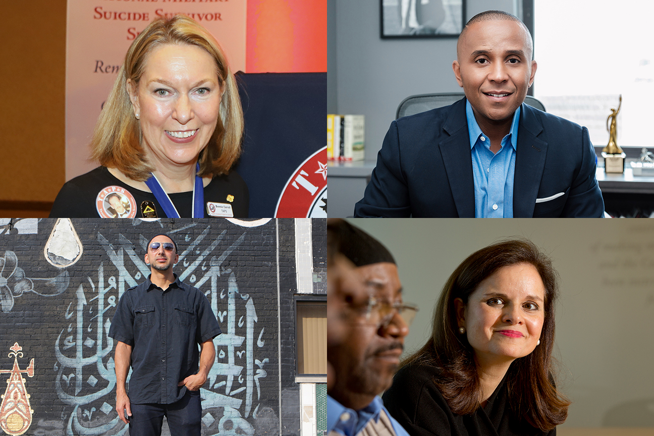Clockwise from left to right: Bonnie Carroll; Rashad Robinson; Clotilde Perez-Bode Dedecker; Rami Nashashibi.