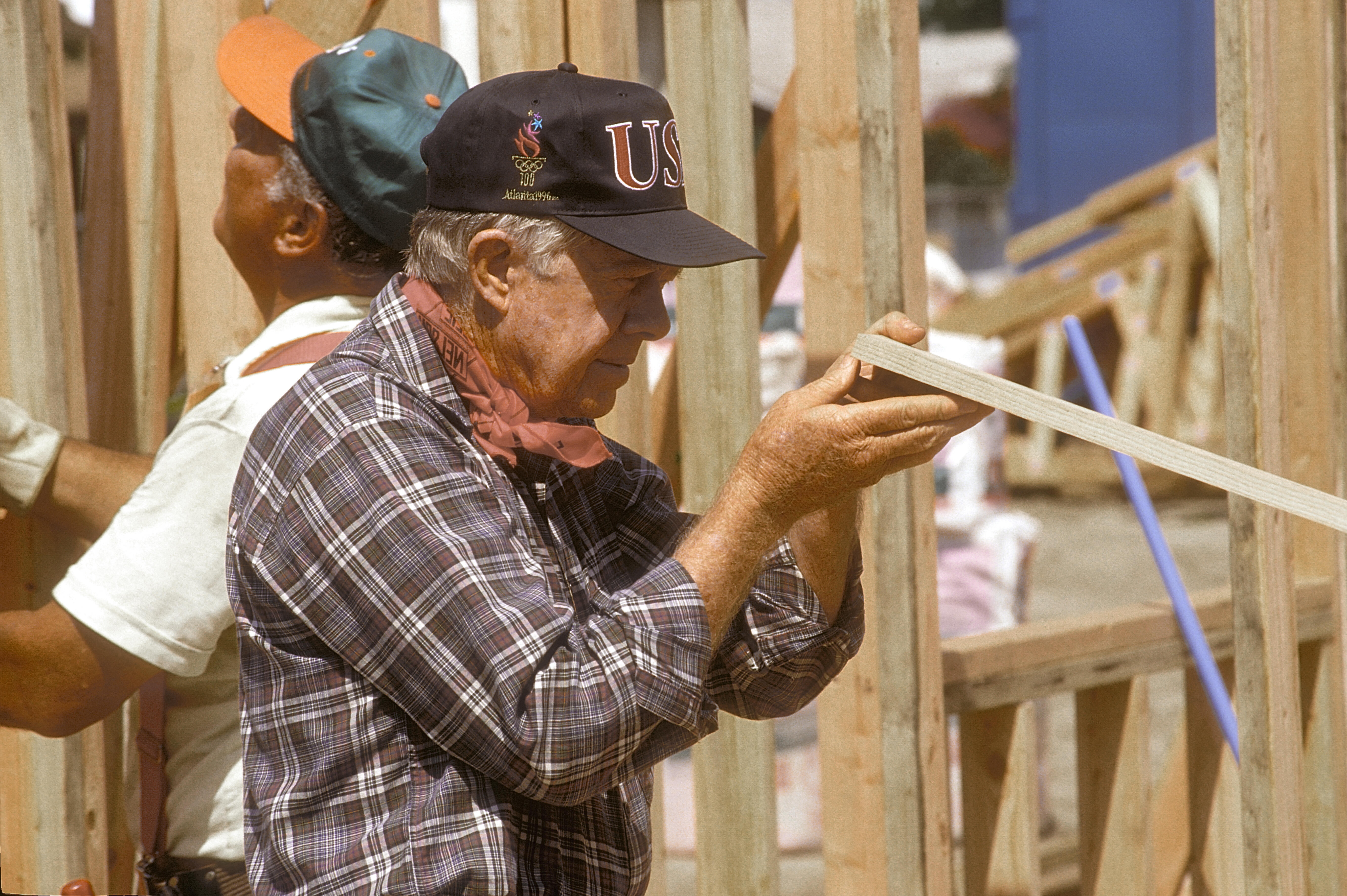 Jimmy Carter in 1995 at a Habitat for Humanity work site.