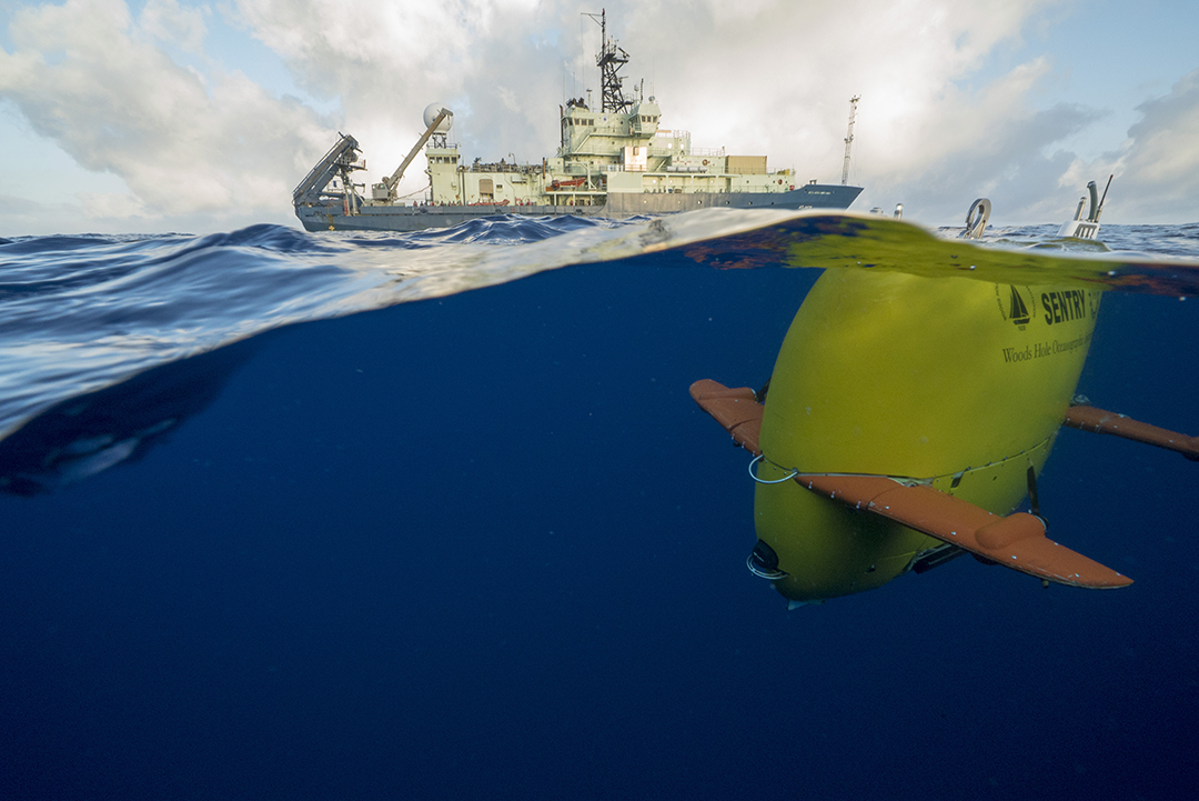 Woods Hole’s underwater robotic systems can be submerged for 24 hours or more while conducting complex research.