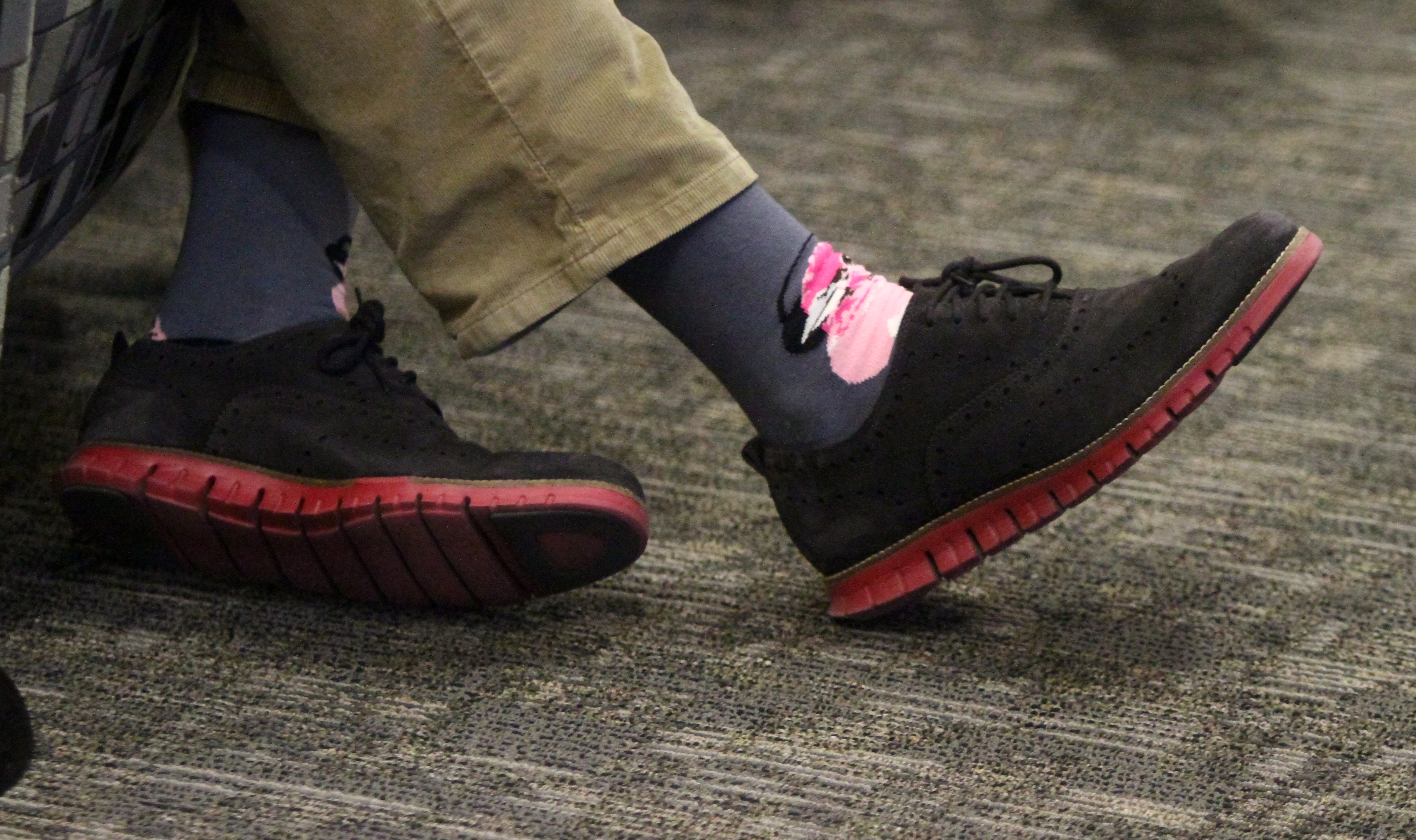 NPR correspondent David Folkenflik showed off a pair of purple finch socks at an event last year.