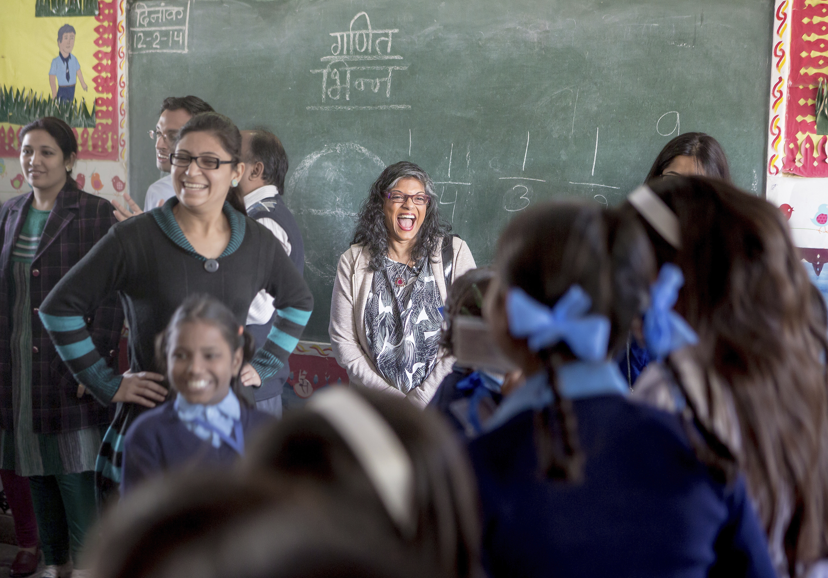 Maverick Collective member Indrani Goradia (center) visits a primary school in New Delhi, India, where the Society for All Round Development (SARD) educates boys and girls on gender sensitive issues.