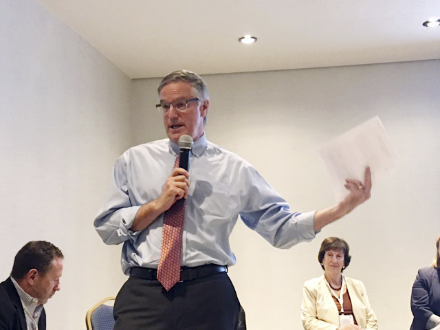 Newly installed Independent Sector board chair Jeff Bradach speaks Thursday at the organization’s conference.