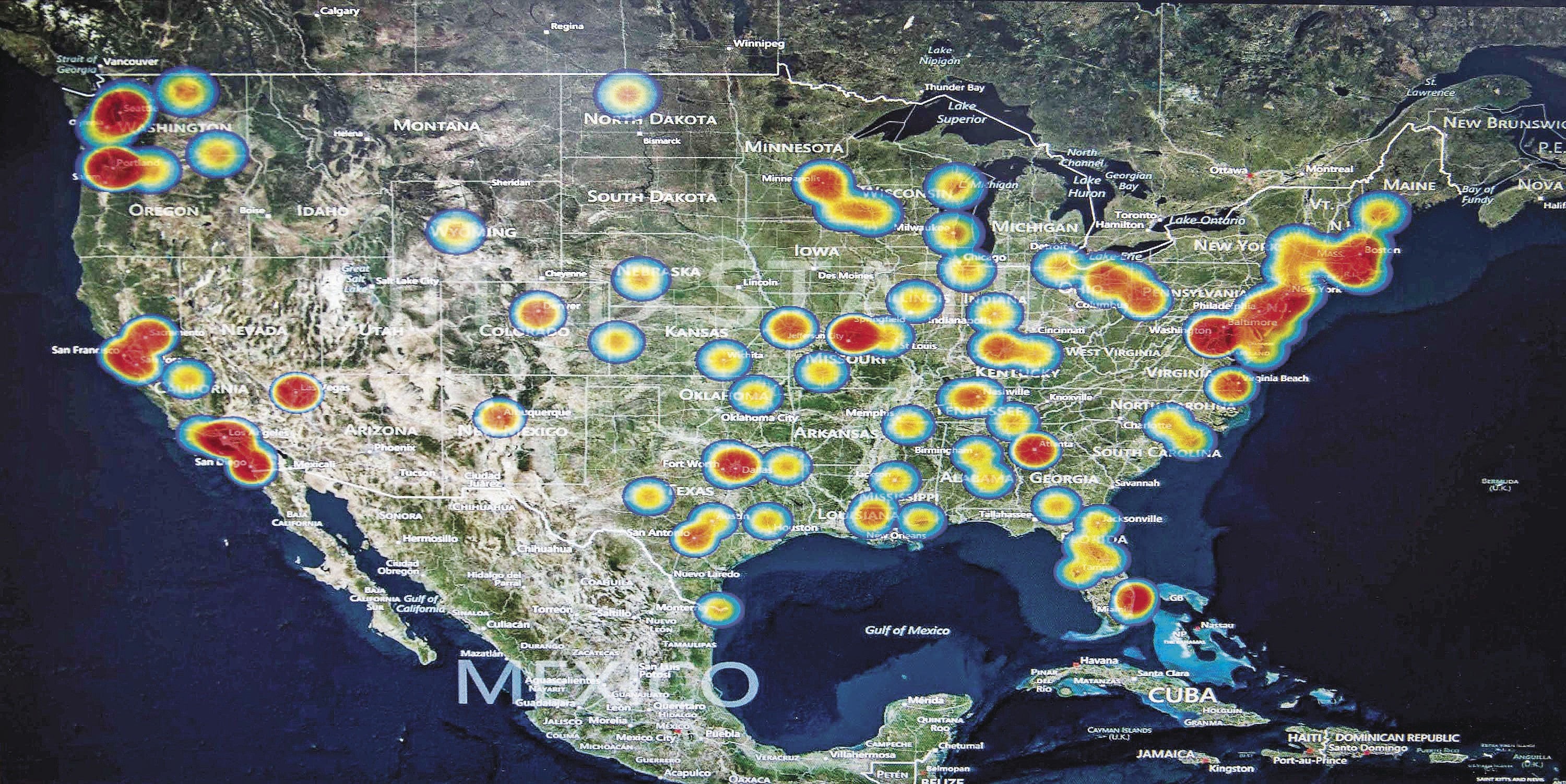 CATCHING BAD GUYS: A Polaris heat map shows human-trafficking activity nationwide —  information that comes from the organization’s victims’ hotline. 