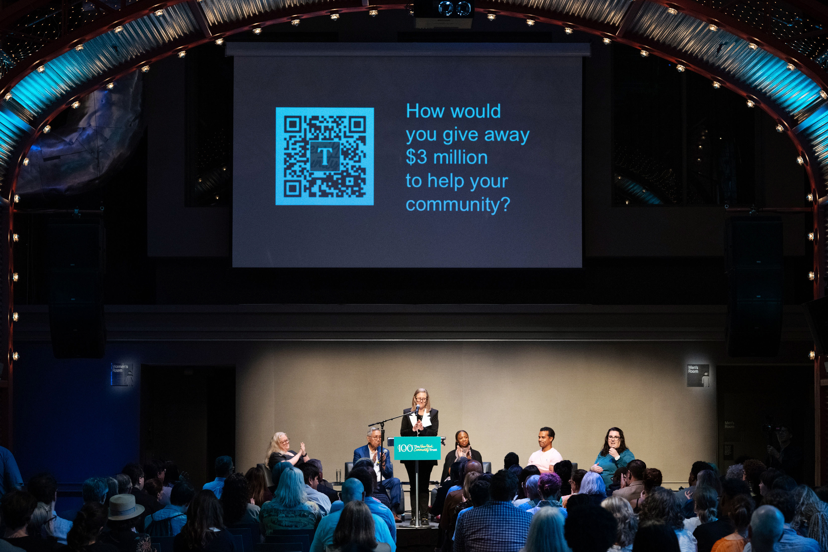 Amy Freitag, president of The New York Community Trust, speaks during The Trust's centennial event at the Brooklyn Academy of Music on Sept. 17, 2024.