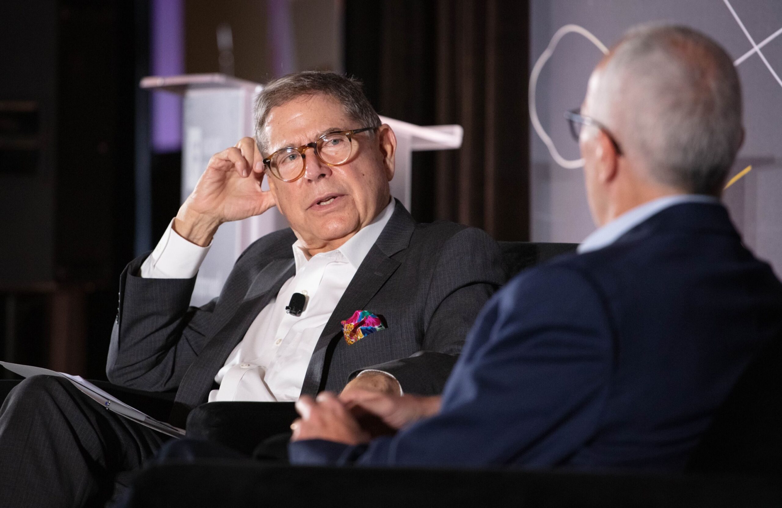 Alberto Ibargüen, left, Knight Foundation, and Frank McCourt, Project Liberty, on day three of the Knight Foundation’s Informed, Conversations on Democracy in the Digital Age in Coral Gables, Florida, on November 30, 2022.
