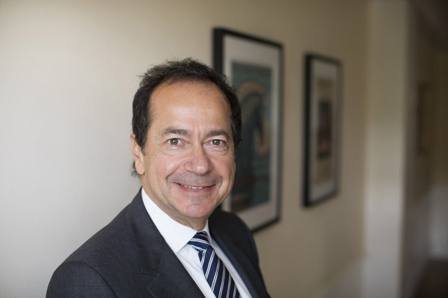 John A. Paulson is pictured in Massachusetts Hall at Harvard University.