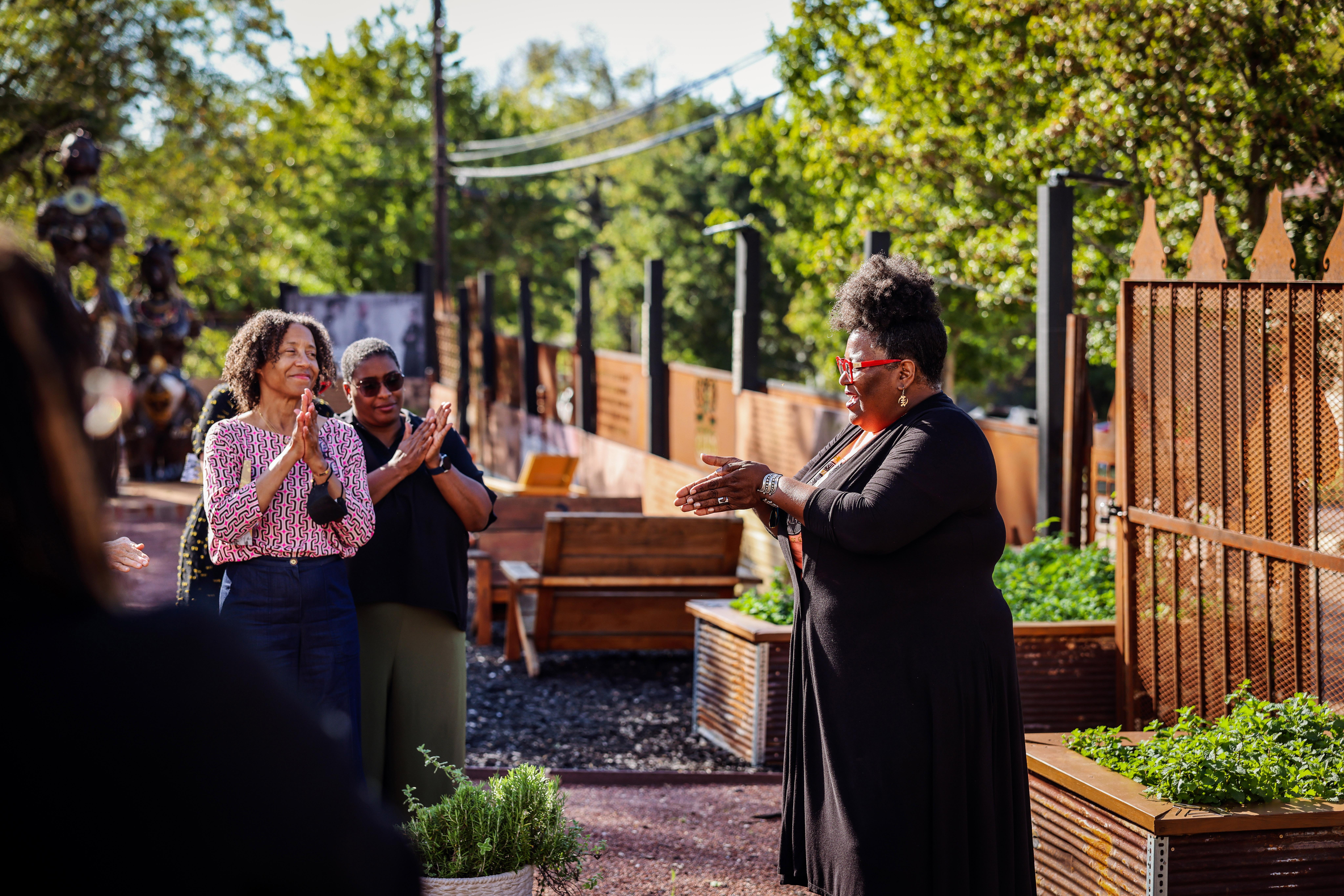 Members of the Libra Foundation participate in a justice history tour with Michelle Browder, a Montgomery-based artist and organizer. (Jean Melesaine, Libra Foundation)