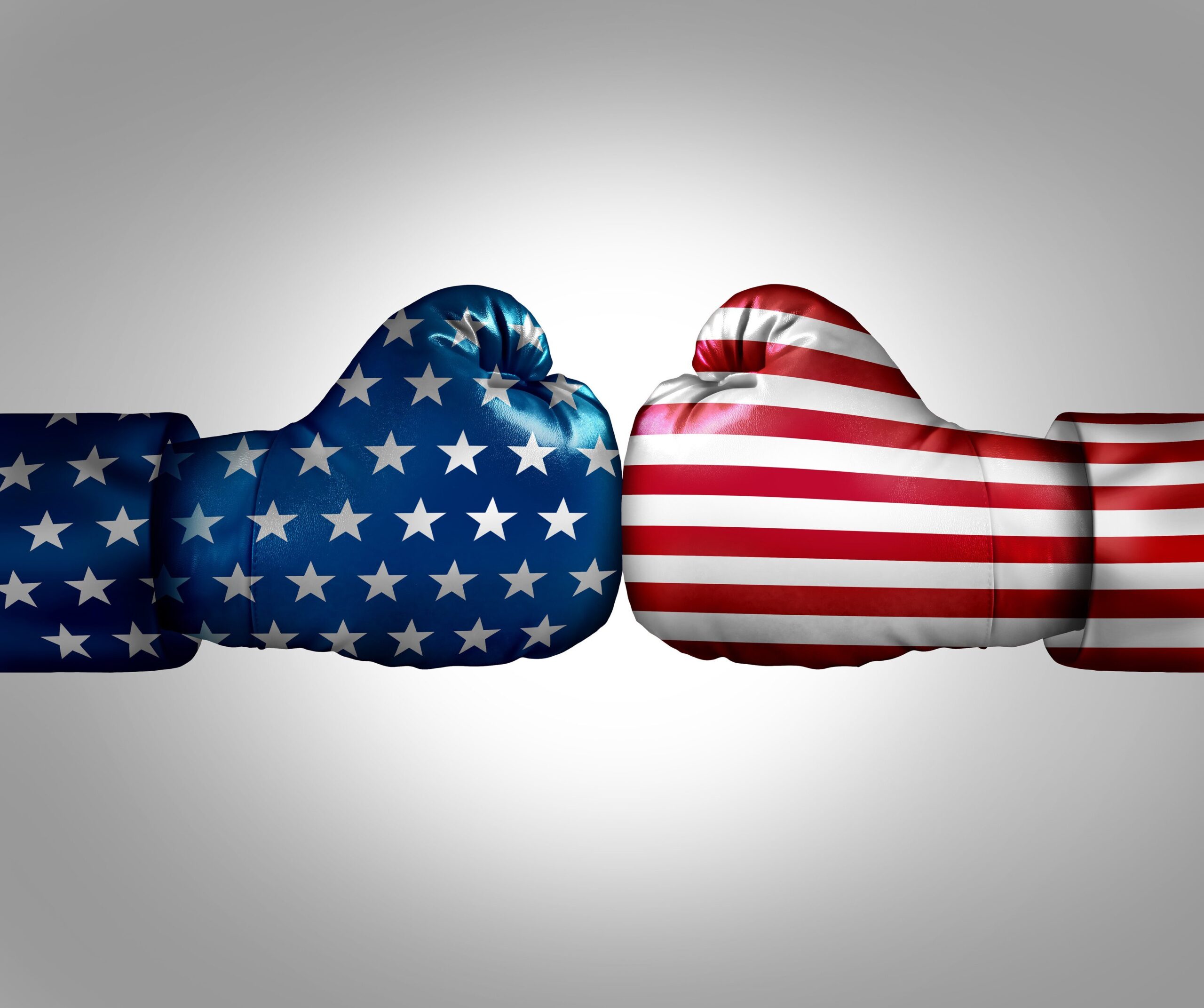Culture war and cultural wars concept or USA heritage and divided American politics as different philosophy as cultures fighting in conflict in the United States in a 3D illustration style. (iStock)