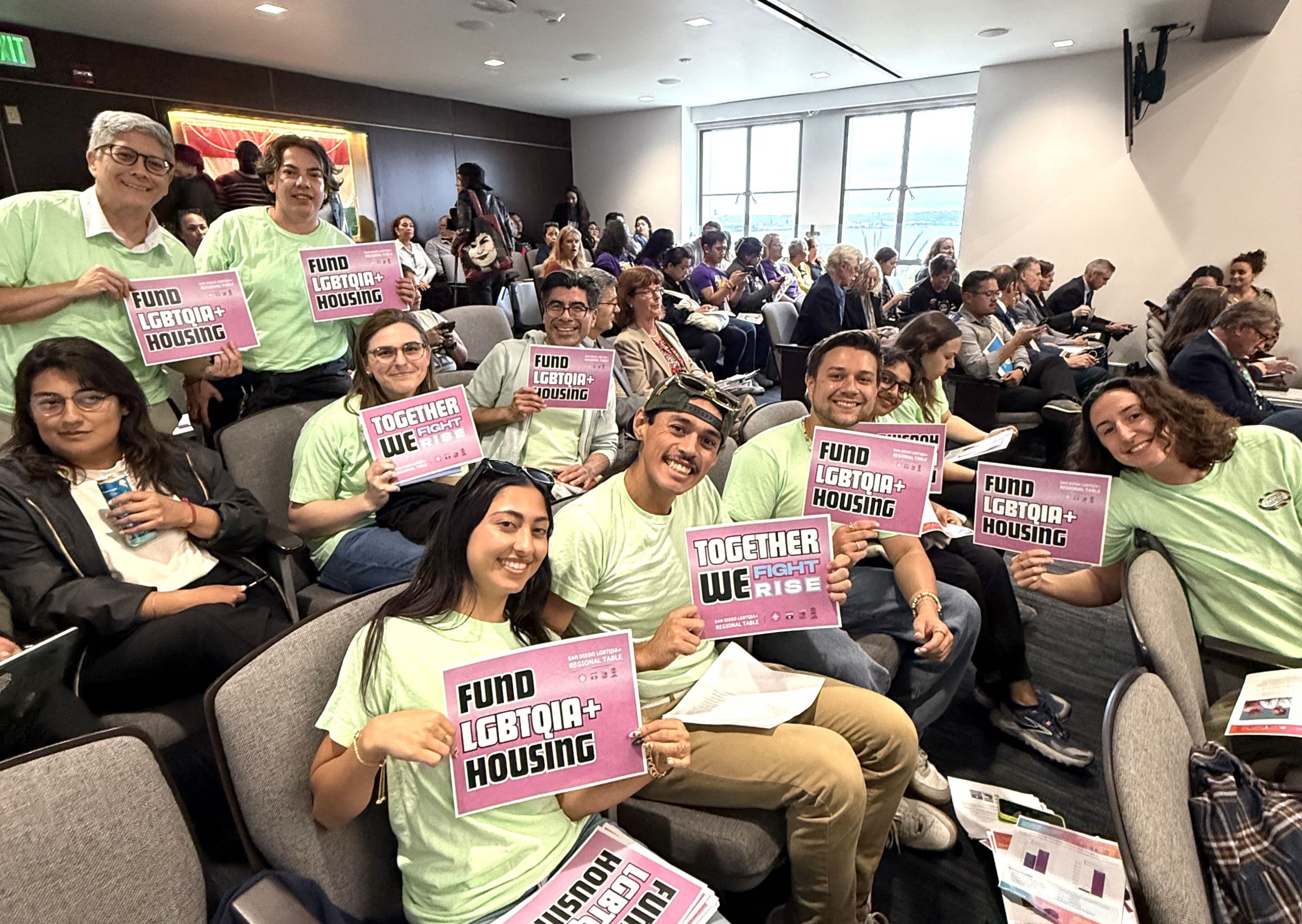 Staff members of The San Diego LGBT Community Center attend the County Budget Community Open House to provide input on the County’s budget process in San Diego, Ca. on May 22, 2025.
