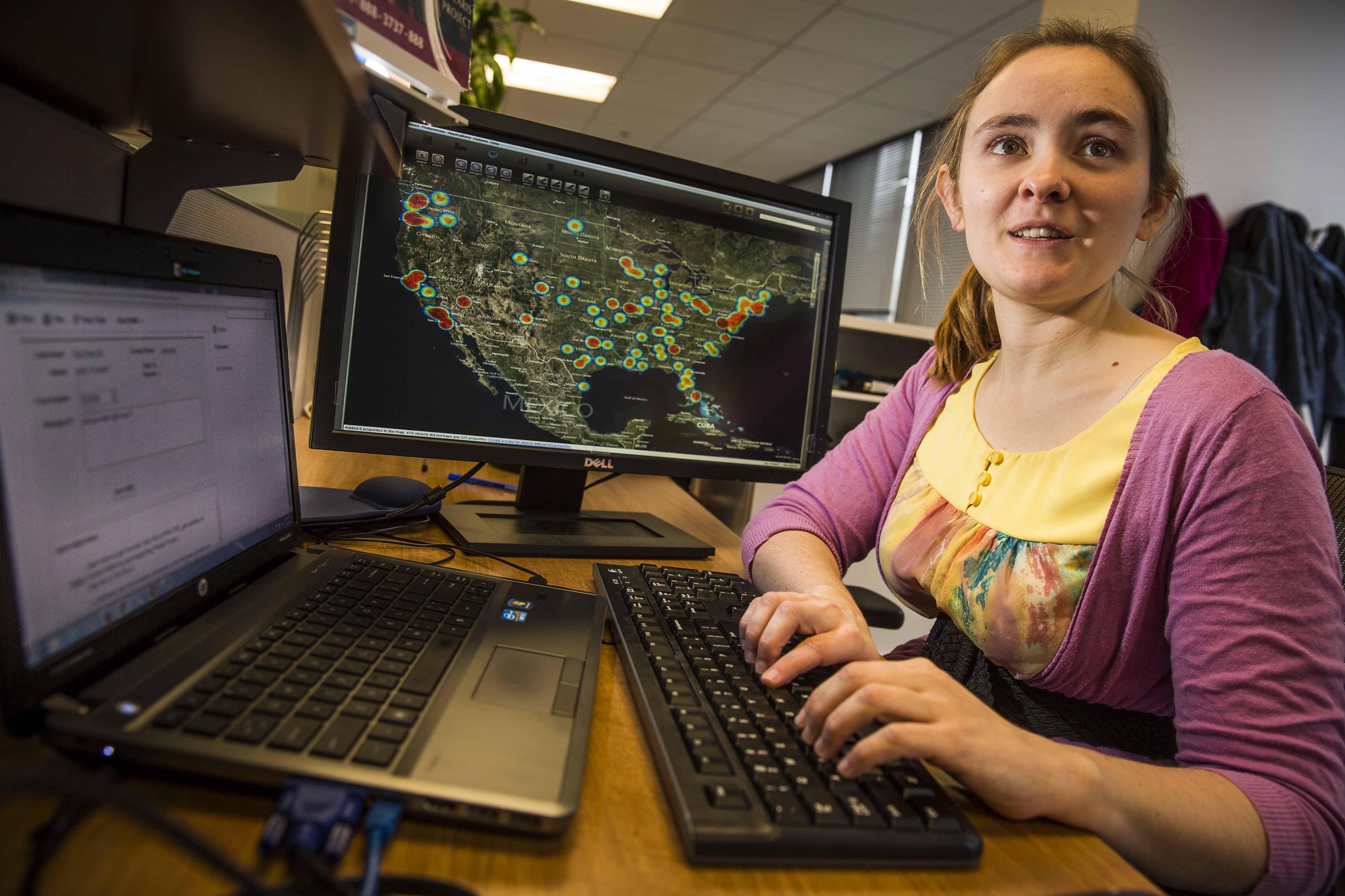 MAPPING TROUBLE: Jennifer Kimball of the Polaris Project says data helps the group identify the causes of human trafficking — and the traffickers’ vulnerabilities. 