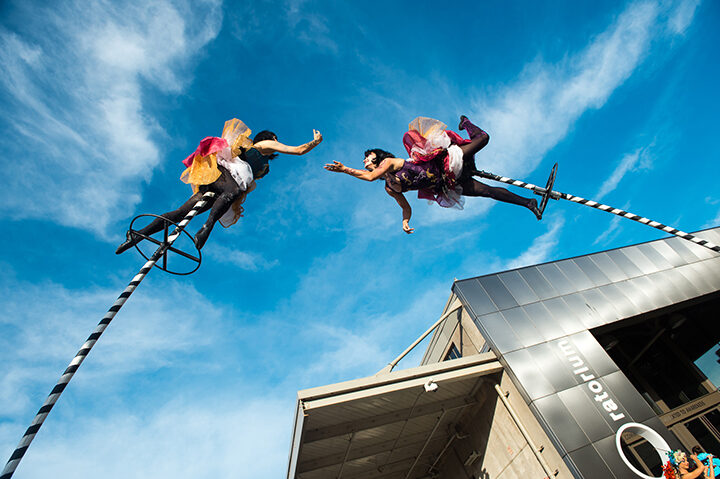 Acrobats perform at the Exploratorium gala. 
