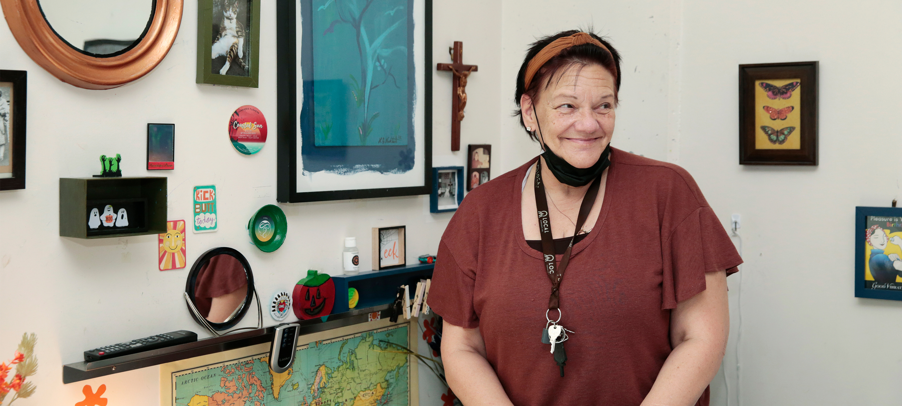 Linda Lockhart poses for a portrait in her apartment in San Francisco, California, Friday, October 28, 2022. Lockhart, who used to be houseless, moved into her apartment in May 2021 with help from the Chronic Homelessness Initiative.