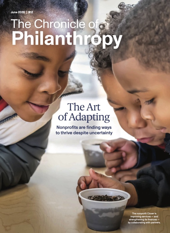 Three kids sit around a small plant for the June issue about the art of adapting